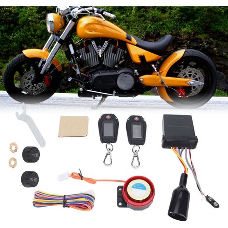 Diebstahlsichere Motorradalarmanlage mit Zwei-Wege-LCD-Bildschirm und Reifendruckkontrollsystem, automatischem PKE-Sensor (218/218) (mit eingebauter Batterie), schwarzes Gehäuse mit Reifendruckmonitor (1/5)