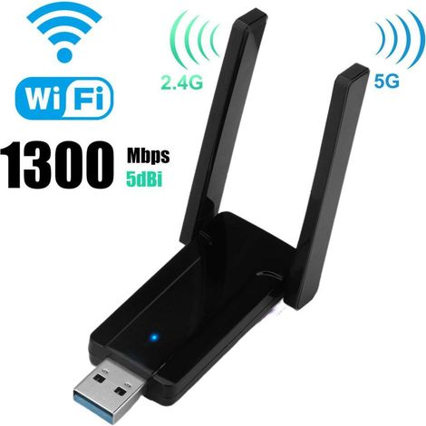 Une carte réseau sans fil AC1300M, USB 3.0, récepteur et émetteur de signal Wi-Fi double bande et double antenne 2,4+5,8G, noire, taille unique. (1/2)