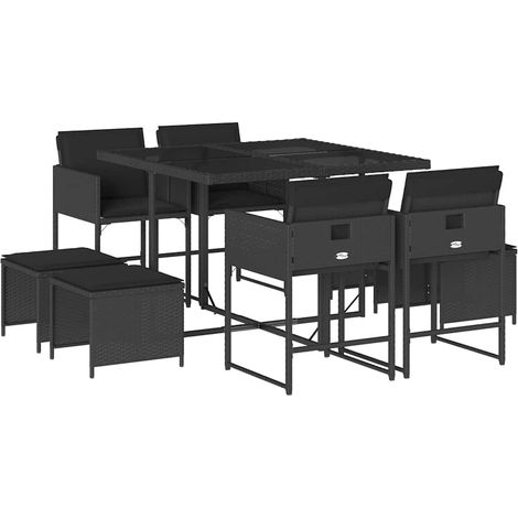 Maison Exclusive - 9-tlg. Garten-Essgruppe mit Kissen Schwarz Pol