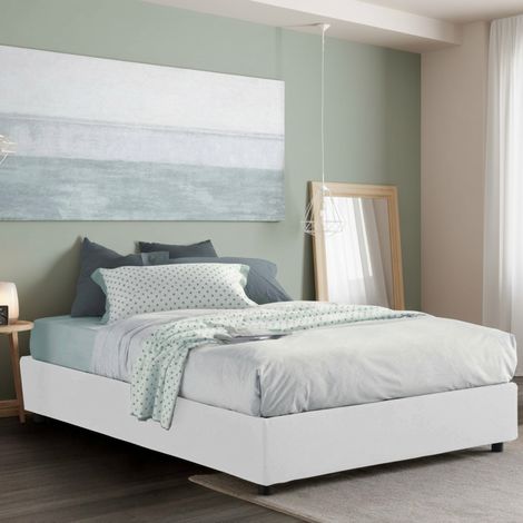Talamo Italia Cama matrimonial Azzurra, Cama contenedor con revestimiento de tela, 100% Made in Italy, Apertura frontal, adecuado para colchón Cm 140x190, Blanco, con embalaje reforzado (1/5)
