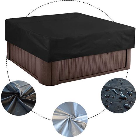 Couverture De Piscine Carré Bâche Solaire pour Piscine, Cordon D'ourlet Élastique Protection UV Durable de couvertures de Spa, Couverture de Protection extérieure pour Piscine 210×210×30cm, Noir (1/3)