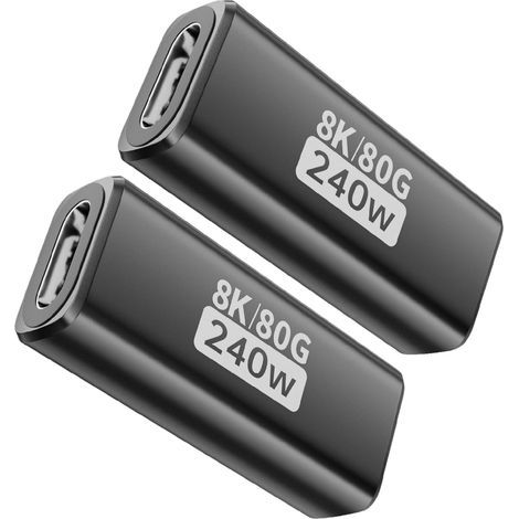 Adaptateur USB-C femelle-femelle 2 pièces, prend en charge Thunderbolt 5, USB 4 Gen 2, 240 W, 80 Gbps, compatible avec tous les appareils, chargement, vidéo et audio sans perte, noir (1/5)