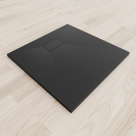 SMC Duschwanne Duschtasse mit Anti-Rutsch Flach mit Steinoptik Schwarz inkl. Ablaufgarnitur 90x90 cm