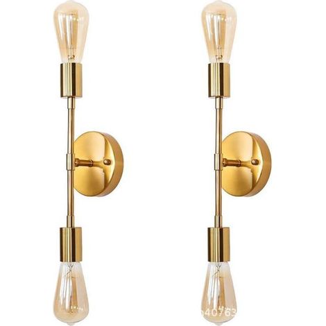 Lot de 2 appliques murales de salle de bain en métal, luminaire mural pour coiffeuse, E26, pour dressing, salon, restaurant, Doré (1/4)