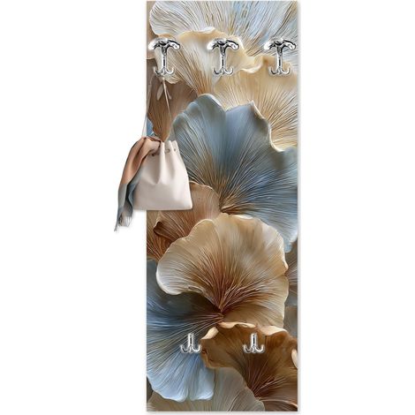 Lupia - Appendiabiti da Parete moderno con pannello in legno Stampato, LARGE FLOWER PETAL 46x125 cm, Design naturalistico con fiori, 5 Ganci in metallo, Stampa HD, ingresso soggiorno camera da letto