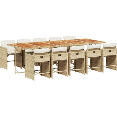 vidaXL Set da Pranzo da Giardino 11 pz con Cuscini Beige in Polyrattan