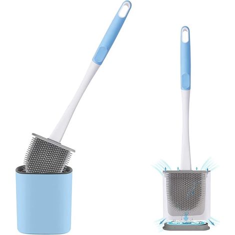 Brosse Pour WC - Tête Plate En Silicone Souple - Fixation Murale Optionnelle - Usage Polyvalent Salle De Bain - 1 Pièce (1/5)