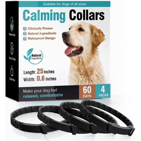 Colliers Apaisants pour Chiens (Lot de 4) – Anti-Anxiété, Phéromones 60 Jours – Taille Ajustable 63,5cm (1/5)