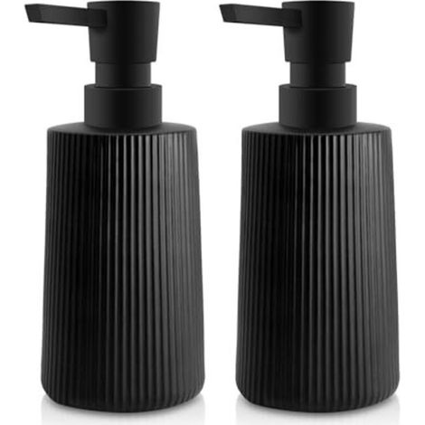 Modern glass soap dispenser for bathroom and kitchen, 250 ml soap dispenser for bathroom shelf (Black - 2 pieces)