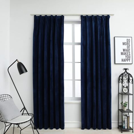 Lot de 2 Rideaux occultants,Rideaux anti-lumière et crochet Velours Bleu foncé 140x245cm CFW14199 (1/5)