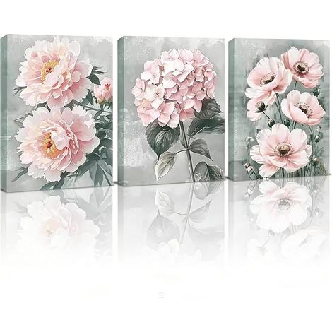 Lot de 3 Tableaux Sur Toile Fleuris Avec Cadre 30×40cm (1/5)