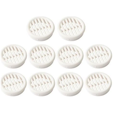 10x Grille de ventilation aération ronde plastique diamètre encastrement 39.5mm hauteur 11mm cache protection plafond mur menuiserie, blanc (1/4)