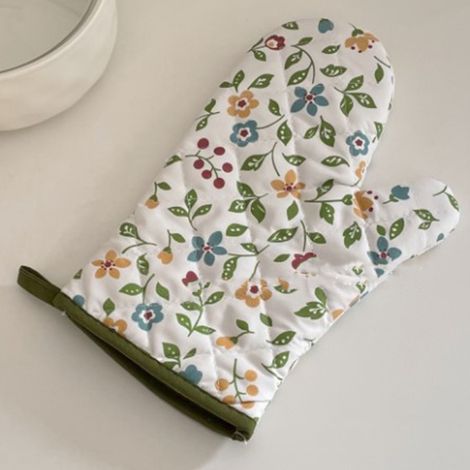 1 paire de gants de cuisine antidérapants à motif floral et herbe, résistants à la chaleur et compatibles avec le micro-ondes. (1/5)