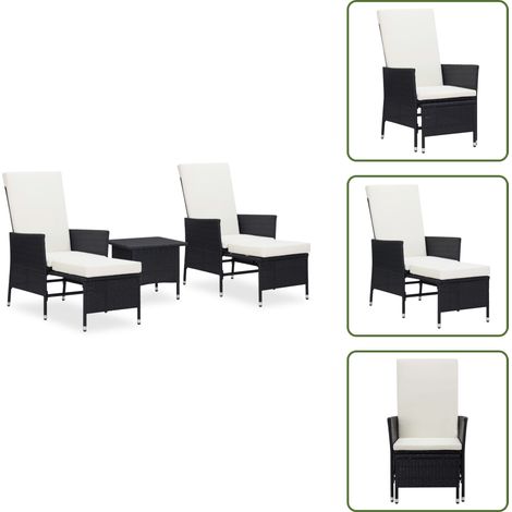 3-tlg. Garten-Lounge-Set mit Kissen Poly-Rattan Schwarz - Gartensessel - Lounge Set - Rattan Möbel - Gartenmöbel - Außenbereich (1/5)