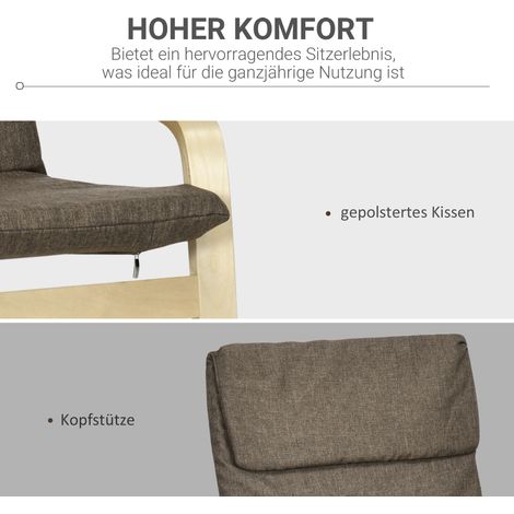 Fauteuil relax avec repose-tête et accoudoirs, housse aspect lin, cadre en bois, couleur marron et naturel (1/4)