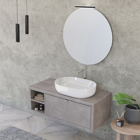 Mobile bagno sospeso 110 cm grigio cemento Master lavabo 42,5 e specchio 80 (1/5)