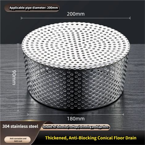 Filtre à flux descendant 200mm, bouchon d'étanchéité, couvercle de ventilation, bouchon de tuyau d'échappement conique en acier inoxydable (1/5)