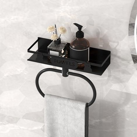 Porte-serviettes de douche suspendu - Porte-serviettes de salle de bain - Organisateur de douche - Porte-serviettes intégré pour WC - Noir (1/5)