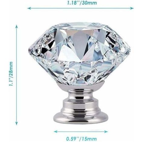 Poignées en cristal,poignées de porte d'armoire à tiroir en cristal de diamant de 30 mm,poignées de porte en verre de cuisine,armoires de rangement et coiffeuses pour cuisines à domici (1/2)