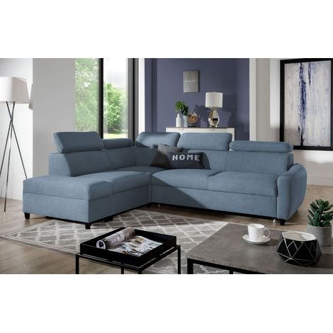 Ecksofa Schlafsofa Sofa ANTON in Stoff Esito Hellblau Ottomane Links (1/4)