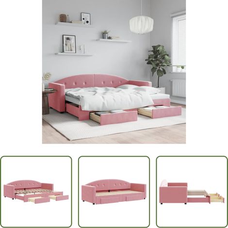 Schlafsofa - Tagesbett Ausziehbar mit Schubladen Rosa 80x200 cm Samt (1/5)