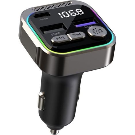 Chargeur de voiture double USB C54 PD 30W, adaptateur Bluetooth en alliage pour voiture, transmetteur FM, lecteur MP3 (1/5)