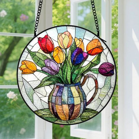 9cm Suspension en vitrail, attrape-soleil élégant minimaliste unique coloré, décoration fenêtre maison, cadeau Noël, Fête des Pères pour homme, femme (1/5)