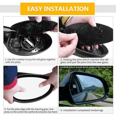 Rechtes Außenspiegelglas + unbeheizte Trägerplatte, weißes Glas für Citroën C4 2004-2009 (1/5)