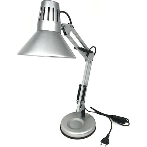 Lampada Da Tavolo Scrivania Lumetto Braccio Snodabile Morsetto Color Silver