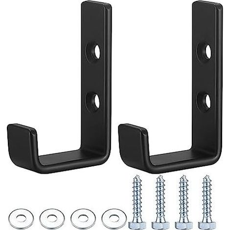 ganci da parete a forma di J resistenti per garage, universali neri con vite, appendiabiti, ganci robusti, per appendere oggetti ingombranti (2 pezzi) 2 pezzi - (1/5)