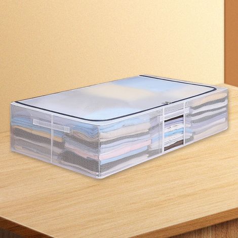 Transparente Aufbewahrungsbox aus Netzgewebe mit Deckel für Kleidung, 70 Liter Fassungsvermögen, Metallrahmen, Maße 80 x 47 x 18 cm, wasserdicht, großes Modell (1/5)