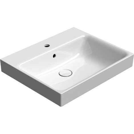 Lavabo en céramique NUBES 60x50cm, bord inférieur moulu, blanc ExtraGlaze (1/3)