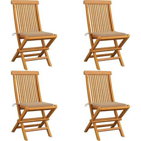 vidaXL Chaises pliantes avec coussins beiges, 4 pièces, en teck massif (1/5)