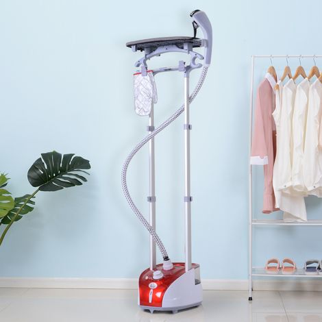 HOMCOM Défroisseur vapeur vertical 1950 W 32g/min. réservoir d'eau de 2 litres. tige télescopique. fer vertical autonomie 45min. 11 températures réglables. prêt en 38s. planche et cintre fournis rouge (1/5)