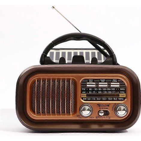 Vintage Solarradio, tragbares 3-Band-Radio (FM/AM/SW) mit Drehknopf, multifunktionalem Bluetooth-Lautsprecher und TF-Kartenunterstützung