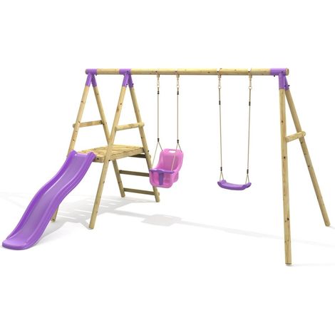 Rebo Double Swing Set with Slide - Odyssey Purple