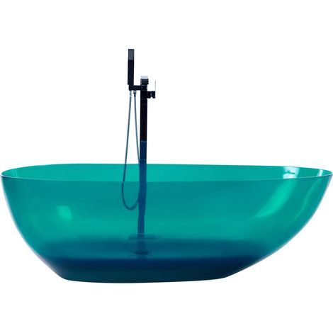 Bañera moderna independiente solid surface ovalada color transparente 169 x 78 cm verde azulado Blancarena