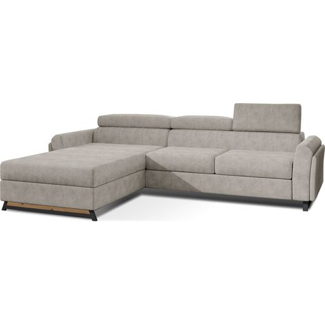 Canapé angle gauche convertible tissu beige avec appuis-tête réglables Mazerali 300cm (1/5)