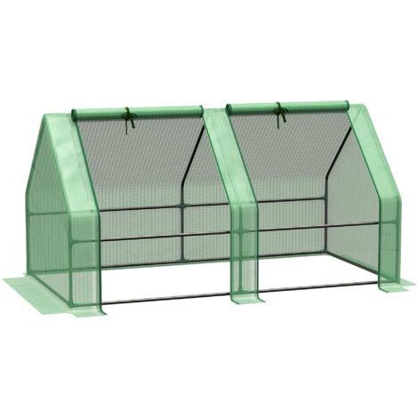 Outsunny Mini Serre de Jardin mini serre tunnel 180L x 90l x 90H cm toit pointu Acier PE Haute densité 140 g/m² Anti-UV 2 fenêtres avec Zip enroulables Vert (1/5)
