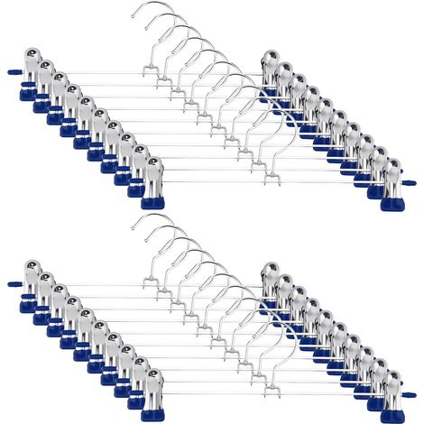 Set di 20 grucce metalliche per pantaloni, circa 30 cm, con 2 clip rimovibili, gancio girevole a 360°, adatte per pantaloni e gonne, blu. (1/5)