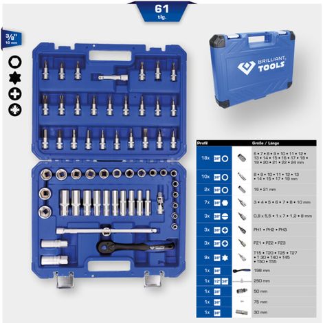 BRILLIANT TOOLS jeu de clés à douille 3/8" 61 pcs - BT021061 (1/5)
