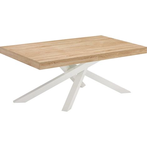 Table à manger extensible 6 à 12 personnes en MDF et métal - Naturel et blanc - CATONAV (1/5)