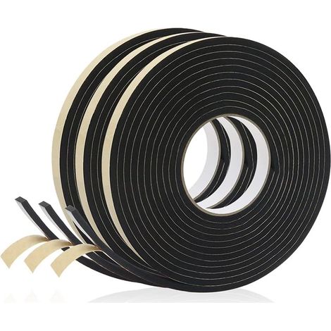 Joint Isolation Mousse - 5 mm x 1,5 cm x 5 m - Auto-adhésif - Pour Calfeutrage Porte Fenêtre - Coupe-vent Étanchéité - 6 Rouleaux