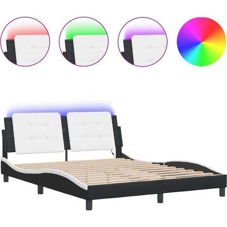 Lit double,Lit adulte,Cadre de lit avec LED sans matelas Zadar noir et blanc 160x200 cm CFW5884047 (1/5)