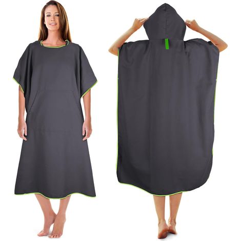 Poncho de Serviette, Poncho de Douche à Séchage Rapide en Microfibre (Gris Foncé, Medium)