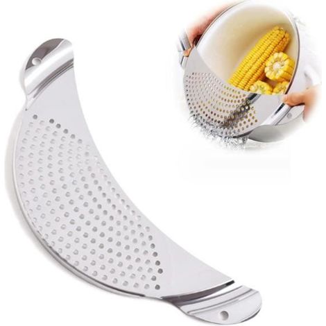 1 passoire en forme de demi-lune en acier inoxydable - Passoire plate en acier inoxydable - Passoire de cuisine comme aide pratique (1/4)