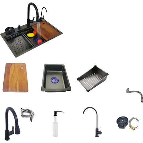 Évier de cuisine en acier inoxydable, grand bol simple, assemblage facile (1/2)