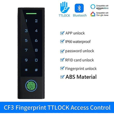 Clavier de contrôle d'accès par empreinte digitale RFID, application TTLOCK pour smartphone, entrée Bluetooth, relais étanche, lecteur de carte à puce, ouvre-porte de serrure CF3 (1/5)