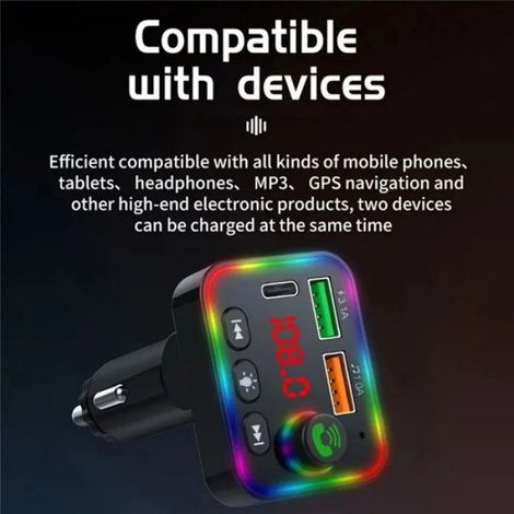 Transmetteur Bluetooth - Version 5.3 - Rétroéclairage LED - Fonction Haut-Parleur et Kit Mains-Libres - Compatible avec Prise USB et Port Type-C - 1 Pièce (1/5)