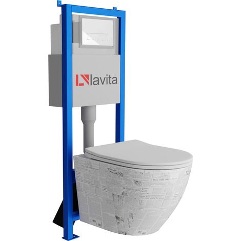 Bâti-support Lavita LAV 101 à 40 cm + WC Sofi Slim Paper sans bord + plaque de commande LAV 200.3.1 blanc  Kit complet WC